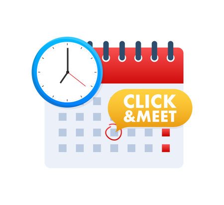 Click and Meet concept with calendar and speech bubble.のイラスト素材