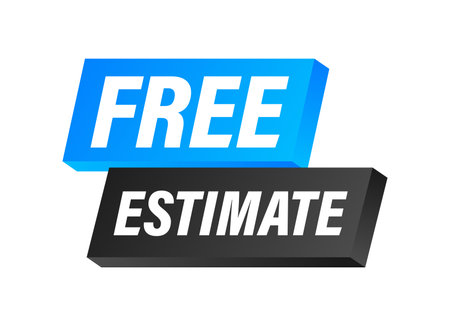 Free estimate label. Approximate calculation of the cost. Estimates badge.のイラスト素材