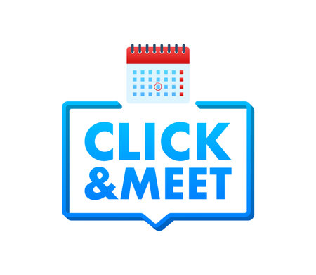 Click and Meet concept with calendar and speech bubble.のイラスト素材