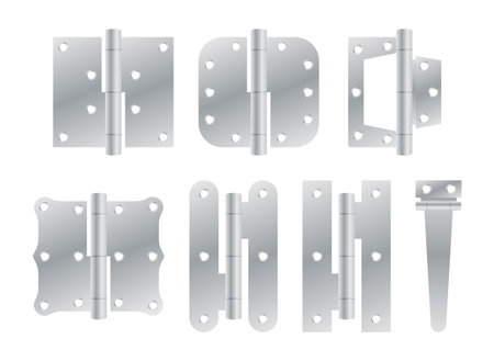 Section of steel door hinges. Classic And Industrial Ironmongery. Metallic equipment for attached.のイラスト素材