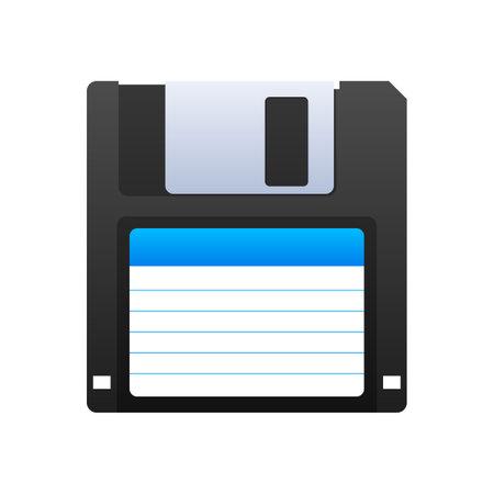 Floppy disk on white background. HD diskette old data media. Storage medium used for data storage.のイラスト素材