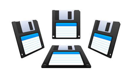 Floppy disk on white background. HD diskette old data media. Storage medium used for data storage.のイラスト素材
