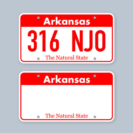 License plate of Arkansas. Car number plate. Vector stock illustrationのイラスト素材