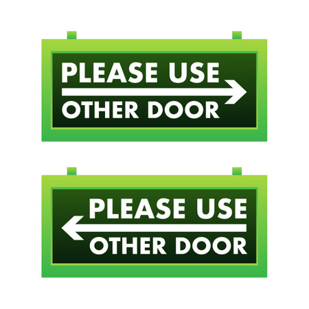 Please use other door sign indicating alternative entrance with arrows pointing left and rightのイラスト素材