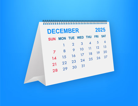 December 2025 calendar page showing the last month of the year on blue backgroundのイラスト素材