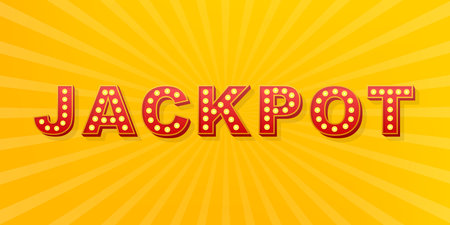 Jackpot sign with glowing lights on yellow background