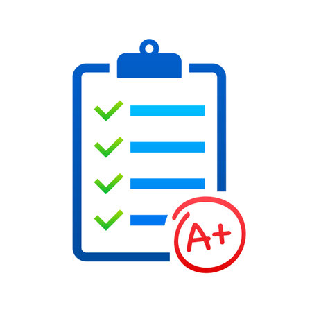 Clipboard showing test results with A plus gradeのイラスト素材