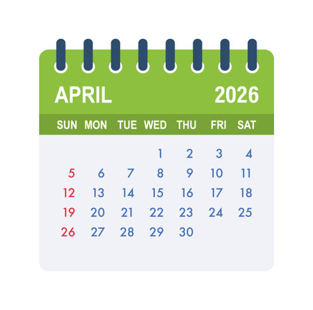 Calendar showing April 2026 month planning scheduleのイラスト素材