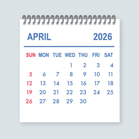 Calendar showing April 2026 month schedule and datesのイラスト素材