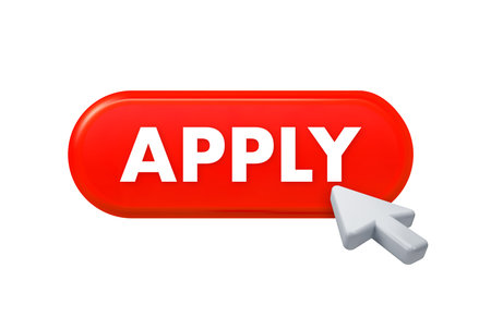 Cursor clicking red apply button on white backgroundのイラスト素材