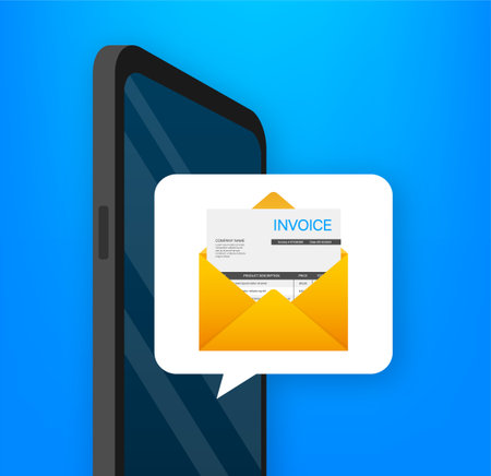 Smartphone receiving email notification with digital invoiceのイラスト素材