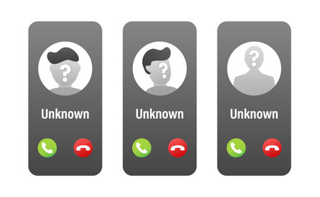 Incoming call interface showing unknown caller identity scamのイラスト素材