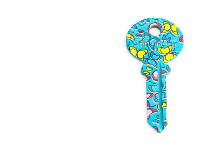 Cute door keys on white backgroundの写真素材