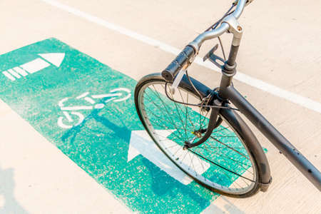 Black Bicycle in the stadium ready concept, focus of some part of Bike.