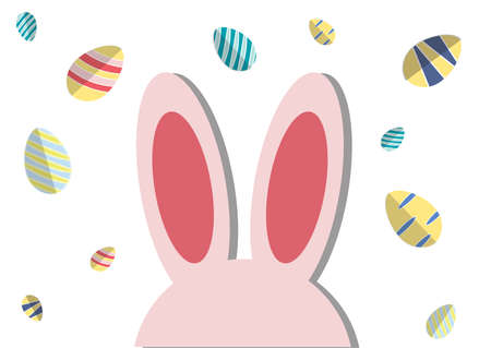 Yellow Wallpaper Rabbit half. Easter eggs hanging on the side. Can be used for various media.のイラスト素材