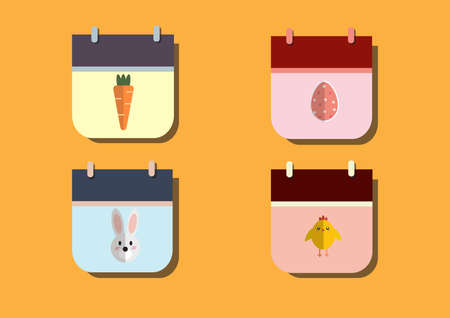 Wallpaper calendars Striped Easter Egg Long white striped rabbit ears Striped orange carrots Striped yellow chickのイラスト素材