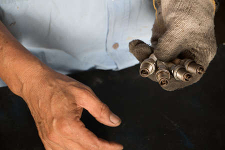 Auto mobile and motorcycle mechanic. Add the pieces to change.の写真素材