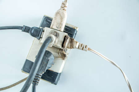 Many old damage plug on socket.の写真素材