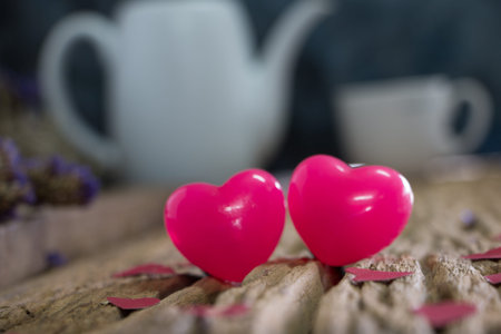 Pink Heart on wooden, in love mood.