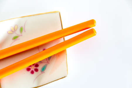 Equipment for eating is placed on a white background.の写真素材