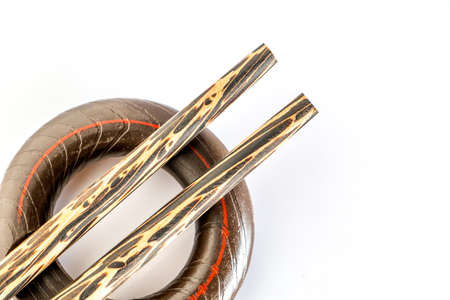 Equipment for eating is placed on a white background.の写真素材