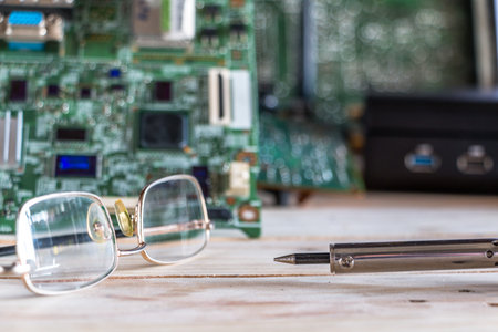 Electronic circuit board Computer motherboard with a view of parts and components
