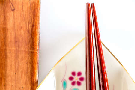 Equipment for eating is placed on a white background.の写真素材