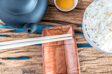 Equipment for eating is placed on a white background.の写真素材