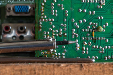 Electronic circuit board Computer motherboard with a view of parts and componentsの写真素材
