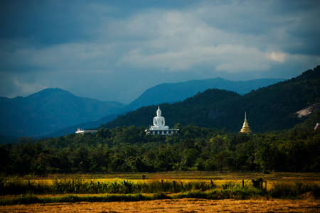 White buddha on the hillの写真素材