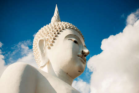 Big White Buddha in Thailand Templeの写真素材