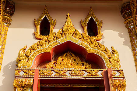 Thai art windows in temple of thailandのeditorial素材