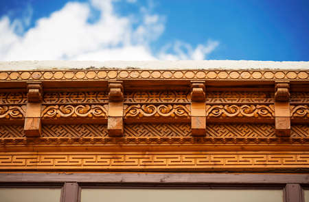 wood carving at Leh village Ladakh ,Indiaの写真素材