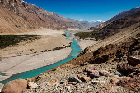Shyok river in Nubra valley Ladakh ,Jammu & Kashmir, India - September 2014の写真素材