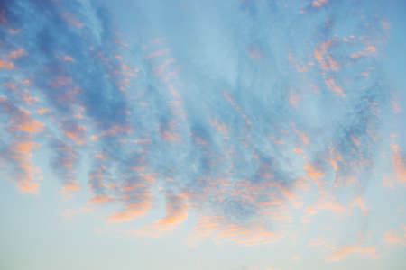 Close up fluffy clouds during sunset after rainの写真素材