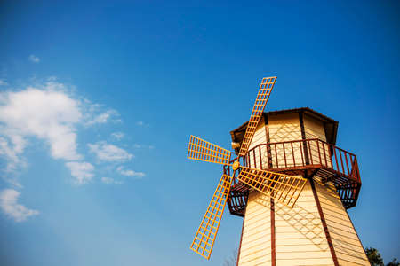 windmill and blue sky background.の写真素材