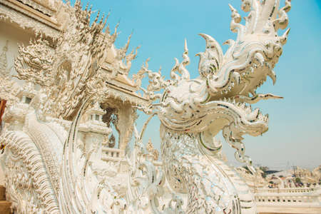 Arts of Buddhism - White King of Naga statue at Rongkhun Temple Chiangrai, Thailand.の写真素材
