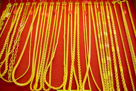 collection of golden necklace.の写真素材