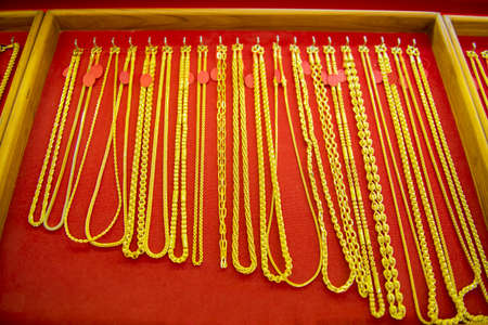 collection of golden necklace.の写真素材