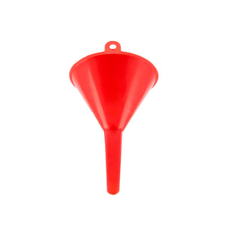 Different size of red plastic funnel isolated on whiteの写真素材