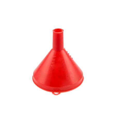 Different size of red plastic funnel isolated on whiteの写真素材