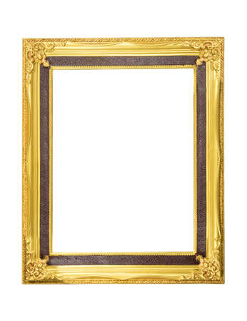 Wood gold picture frame for wedding or family photography isolated on white.