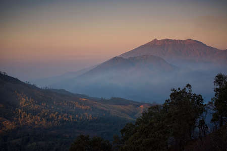Mount Raung active volcano at sunrise Java ,Indonesia.の写真素材