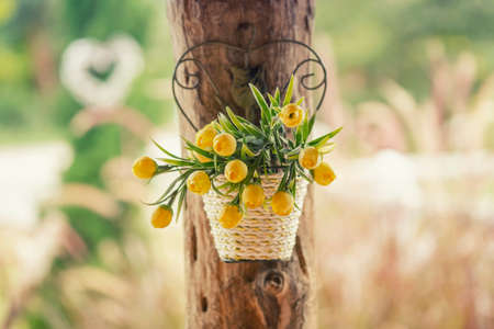 Decoration flower craft on the tree in garden ,Thailand. Filter : Vintage effected.の写真素材