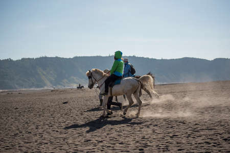 Horse riding service around Bromo Tengger Semeru National Park, East Java, Indonesia.の写真素材