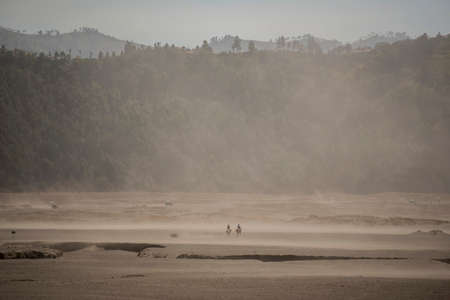 Sandstorm in desert at Bromo Mountain Java ,Indonesia.の写真素材