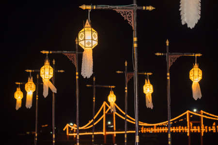 Lanna lantern, lanterns thai style decoration at Loi Krathong Sai Festival Tak, Thailand.の写真素材