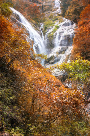 Pre To Lo Su or Pi Tu Kro waterfall (Heart-shaped waterfall) Umphang Tak ,Thailand. Autumn Scene.の写真素材