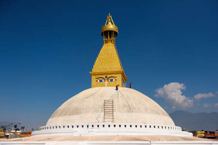 Boudhanath stupa under reconstruction after the earthquake Kathmandu ,Nepal.のeditorial素材