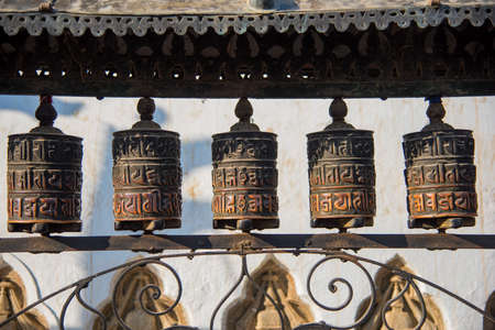 Prayer wheels in Swayambhunath temple ,Kathmandu, Nepal.